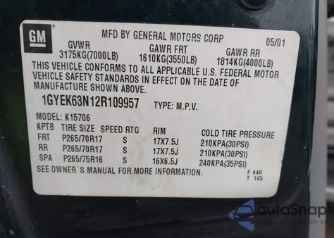 2002 Cadillac Escalade Standard from USA, damaged, VIN 1GYEK63N12R109957